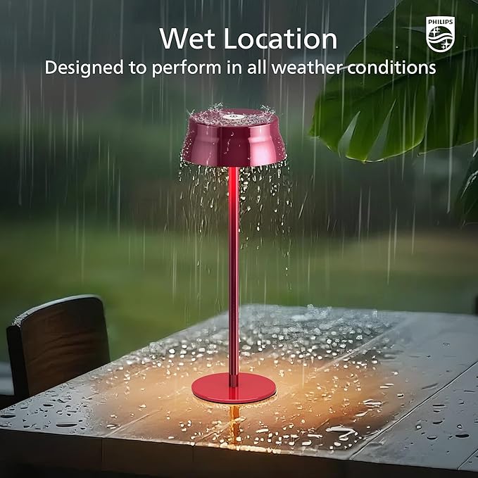 Philips Cordless Table Lamp, Portable Outdoor LED Desk Light,Rechargeable Battery Operated, 2 Adjustable Height, Touch Control & 3 Color Stepless Dimming, Waterproof Lamps for Restaurant/Bedroom