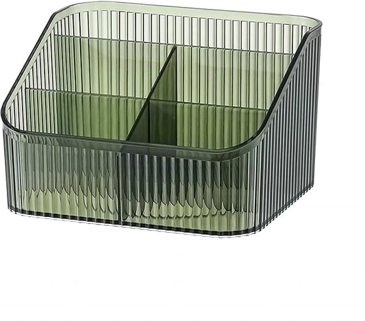 DASITON Large Capacity Makeup Brush Holder,5 Slot Makeup Brush Cup,Vintage striped Make Up Brush Holder,for Vanity Decor,Bathroom Countertops,Desk Storage Container,Cosmetic Display cases(Green-L)