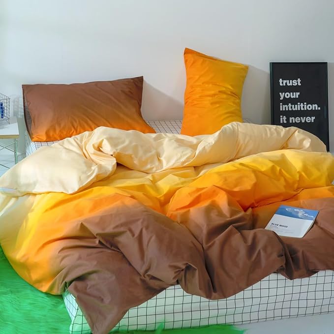 Luxlovery Gradient Color Comforter King Orange and Yellow Bedding Set Abstract Ink Color Blanket Quilts Soft Breathable Stylish Blanket Quilts Colorful Modern Comforter Set Women Men