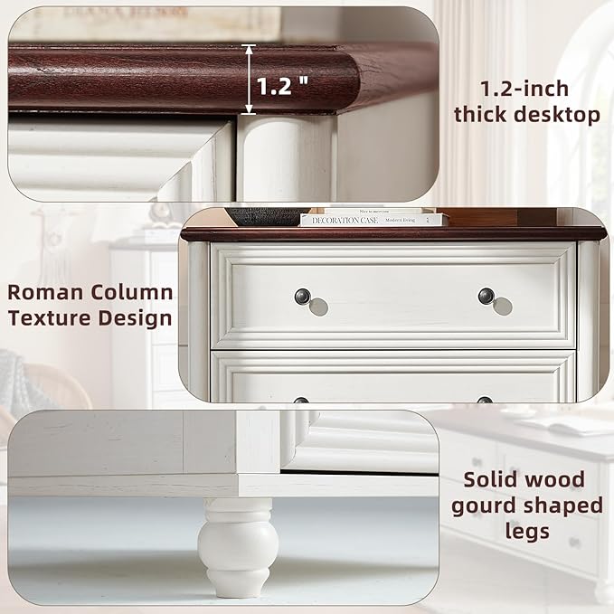 Farmhouse Dresser for Bedroom Set of 2, 5 Drawers Wood 45" Tall Chest of Drawers, Dresser Rustic Storage Dressers Organizer with Metal Handle Closet for Living Room, Hallway Entryway