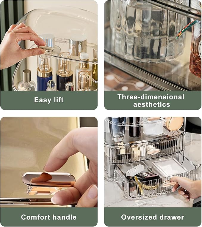 DASITON Makeup Organizer for Vanity,Large Capacity Cosmetic Organizer for Countertop,3 Layers Makeup Storage Organizer,Waterproof & Dustproof Cosmetic Display Case for Bathroom,Dresser,Bedroom(Clear)