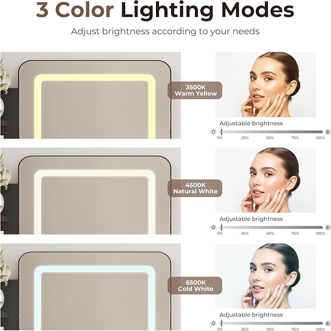 Small Vanity Desk, Makeup Vanity with Mirror and Lights, Vanity Desk with Drawer & 3 Storage Shelves, Black Makeup Vanity Desk with Lights for Bedroom