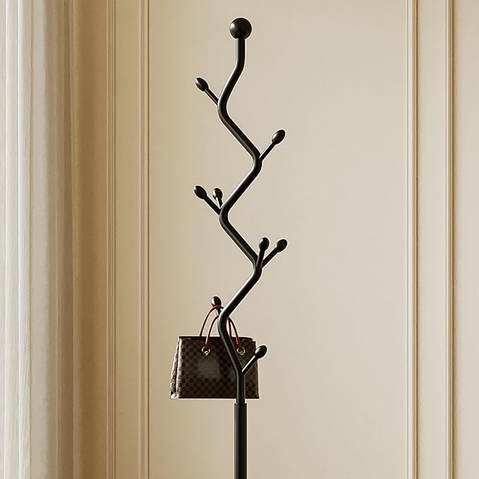 Tree-shaped coat rack,Coat Tree Freestanding with 8 Hooks and Sturdy Metal Base for Coat Hats Purses,Coat Stand for Entryway,Bedroom(black)