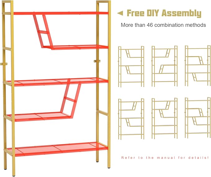 Teraves 5-Tier Adjustable Bookshelf Wood Bookcase with Metal Frame Book Shelf Organizer for Living Room/Bedroom/Study Room,46 Variants