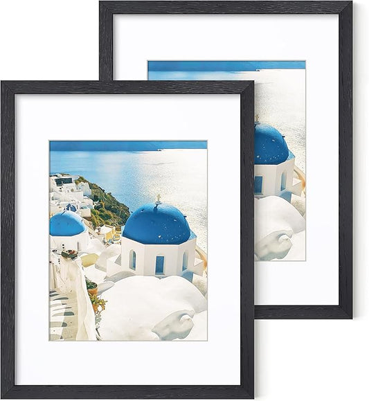 Axeman 11x14 Picture Frame with Mat for 8x10, Solid Oak Wood Picture Frames with Tempered Glass, Natural Wooden 11x14 inch Photo Frame for Wall with Wall Hook Included, Set of 2, Black