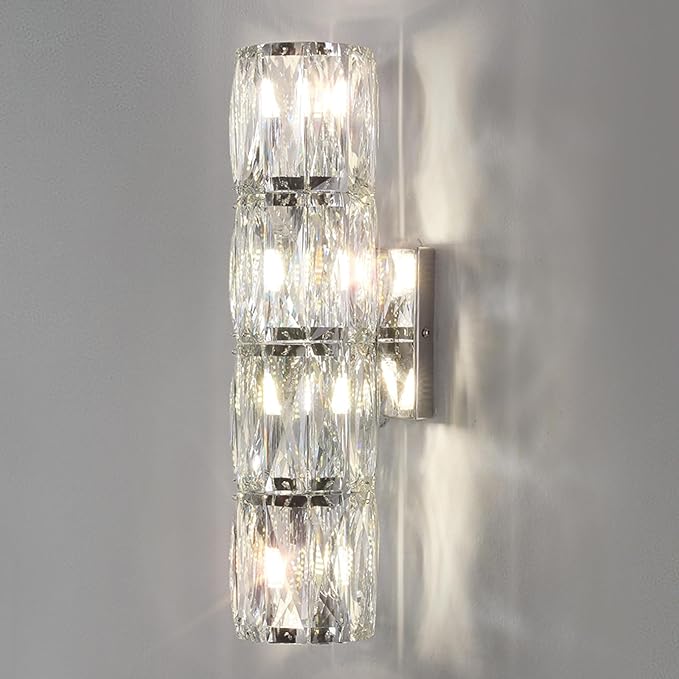 Crystal Wall Sconces Indoor, Modern Sconces Wall Lighting Fixtures Indoor Chrome Wall Mounted Lamp for Bedroom Living Room Hallway Bathroom Vanity Light Fixtures Over Mirror