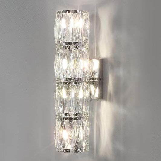 Crystal Wall Sconces Indoor, Modern Sconces Wall Lighting Fixtures Indoor Chrome Wall Mounted Lamp for Bedroom Living Room Hallway Bathroom Vanity Light Fixtures Over Mirror