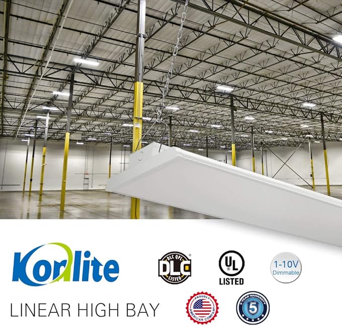 4FT Linear LED Highbay Light - Pack of Two - 225W - 30600LM - 1-10V dimmable - 5000K Daylight White - UL and DLC Listed - Replaces 6-8 Lamp Fluorescent T5 Fixture