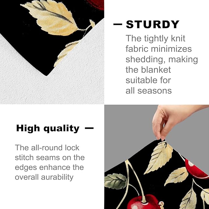 Cherry Blanket for Women Adults, Flannel Cherry Blankets Gifts, Cherry Throw Blanket for Sofa Bed Living Room Soft Warm Cozy Cherry Decor 50" x 40"