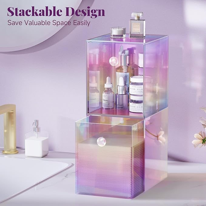 Delamu Disposable Facial Towels Storage Box - Stackable Acrylic Organizer Compatible with Clean Skin Club Towel XL, Bathroom Vanity Holder, Dustproof Multipurpose for Makeup, Skincare,Colorful