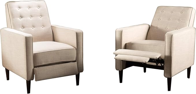 GDFStudio Marston Mid Century Modern Fabric Recliner (Set of 2) (Cream)