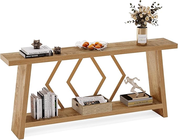 LITTLE TREE 70.9-Inch Console Table, Long Sofa Table Behind Couch, Farmhouse Console with Shelf for Entryway, Living Room, Hallway