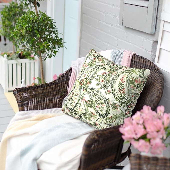 Outdoor Pillows for Patio Furniture 18x18 inch, Square Outdoor Throw Pillows with Inserts, Decorative Toss Pillows for Garden Couch Home Sofa Office Chair, Pack of 2,Faylinn Shadow Paisley