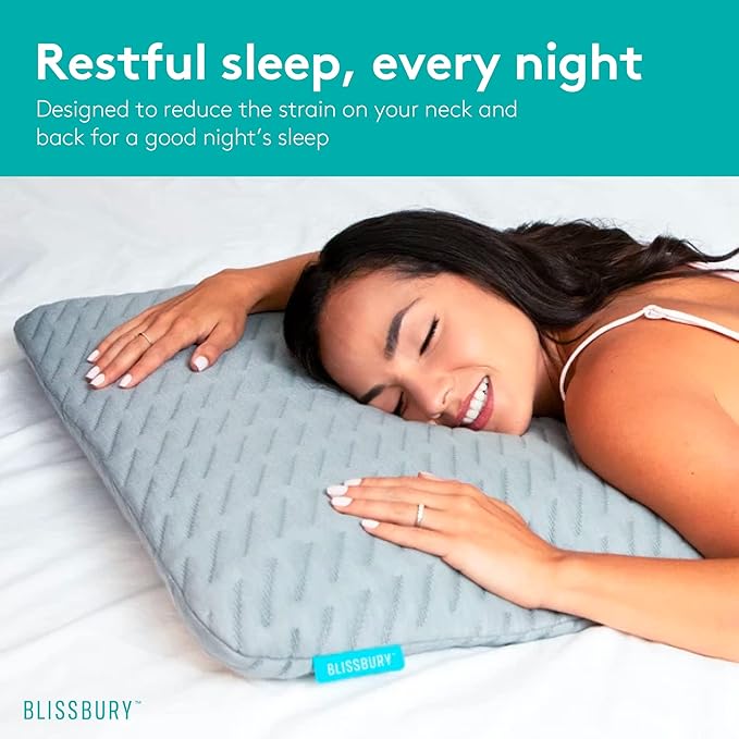 BLISSBURY King Stomach Sleeping Pillow | Thin 2.6-Inch Memory Foam Pillow for Stomach and Back Sleepers