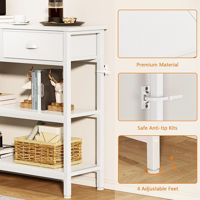 Furologee White Long 47" Console Sofa Table with 3 Drawers, Entryway Table with 3-Tier Storage Shelves, Display Shelf for Entry Way, Hallway, Couch, Living Room, Kitchen, Foyer