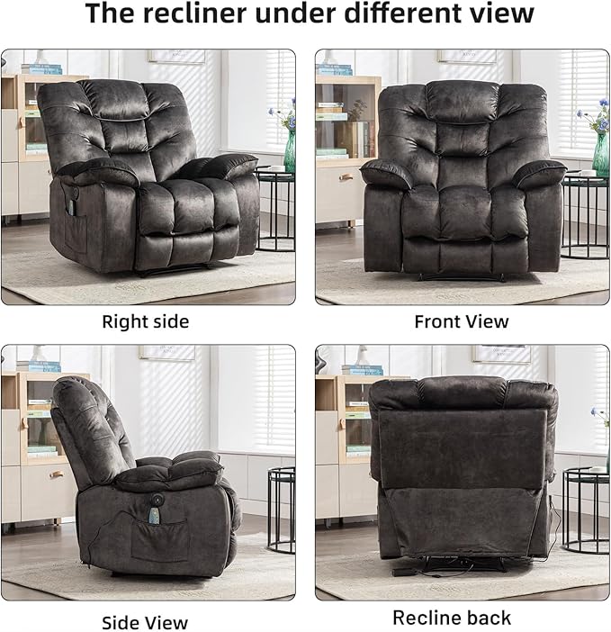 Oversized Power Recliner Chair with Massage and Heat, 41" Wide Electric Reclining Chairs with USB Port, Breathable Fabric Overstuffed Reclining Sofa for Living Room Bedroom