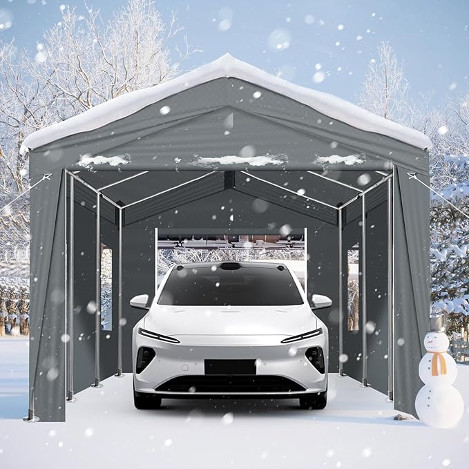 VINGLI 10x20 Carport Canopy Portable Garage with Roll-up Windows & Removable Sidewalls, Car Canopy Heavy Duty Car Port Tent for SUV, Boats, RVs, Trucks