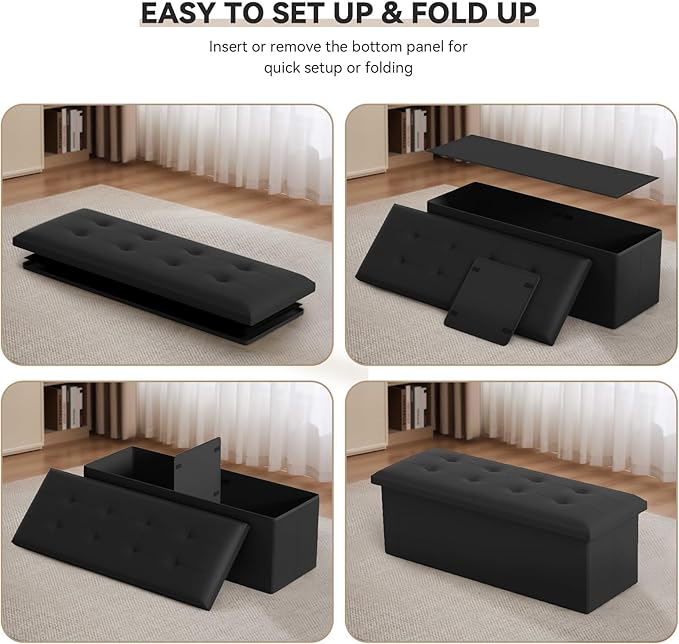 Storage Ottoman Bench, 43 Inch Ottoman Foot Rest, End of Bed Bench, Storage Chest, Load 700 lb, for Living Room, Bedroom, Entryway, Black