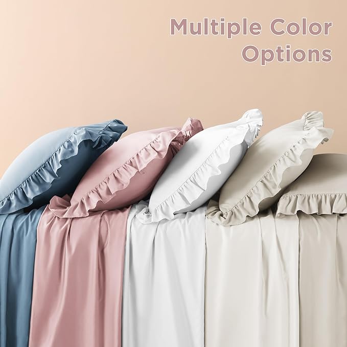 Litanika Grayish Pink King Size Comforter Set, 3 Pieces Ruffle Farmhouse Aesthetic Bedding Comforter Set, All Season Soft Lightweight Fluffy Microfiber Bed Set(104x90In Comforter, 2 Pillowcases)