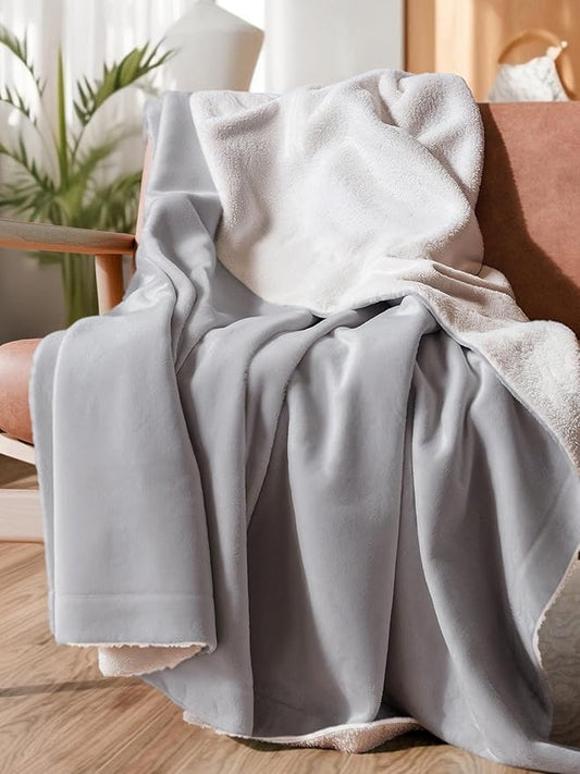 Sherpa Fleece Blanket King Size - Reversible Sherpa Fleece King Blanket - Super Soft Double Sided for Bed, Sofa, Couch - Thick, Warm, Fuzzy and Plush - Luxurious Bedding for Winter - Grey, 90" x 108"