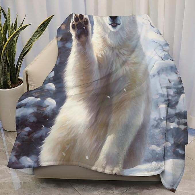 Polar Bear Paw Hello Fleece Throw Blankets Twin Size -Thick Fuzzy Warm Soft Twin Large Winter Blanket Throws for Bed 70x80 in