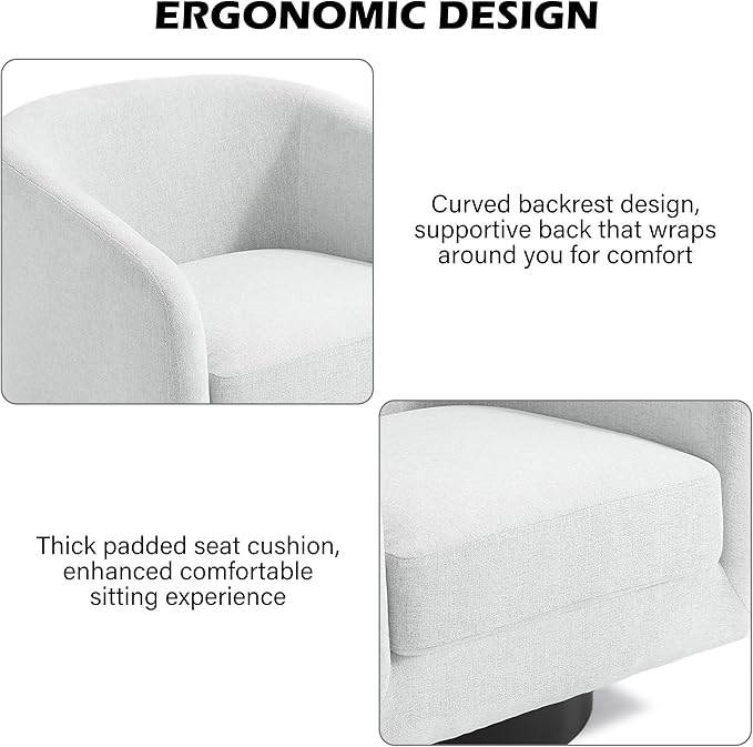 Swivel Barrel Accent Chair, Modern Round Chenille Fabric Arm Chair for Living Room, Bedroom, Comfy Club Reading Chairs for Adults（Chenille Fabric, Beige, Set of 4