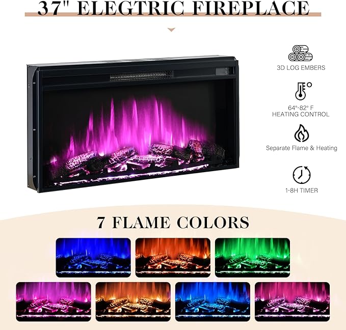 70" Farmhouse Large Fireplace TV Stand for 80 Inch TV, LED Media Entertainment Center with 37" Fireplace, Rustic TV Console Storage Cabinet with Adjustable Shelf for Living Room, Antique White