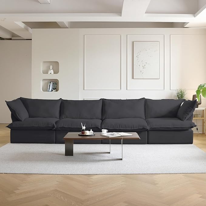 JACH 162.98"" Sectional Couches for Living Room, Modular Sectional Sofa 4 Seat, Cushion Covers Removable, Two Corners and Two Middle Sofa for Living Room, Black, 120-2334