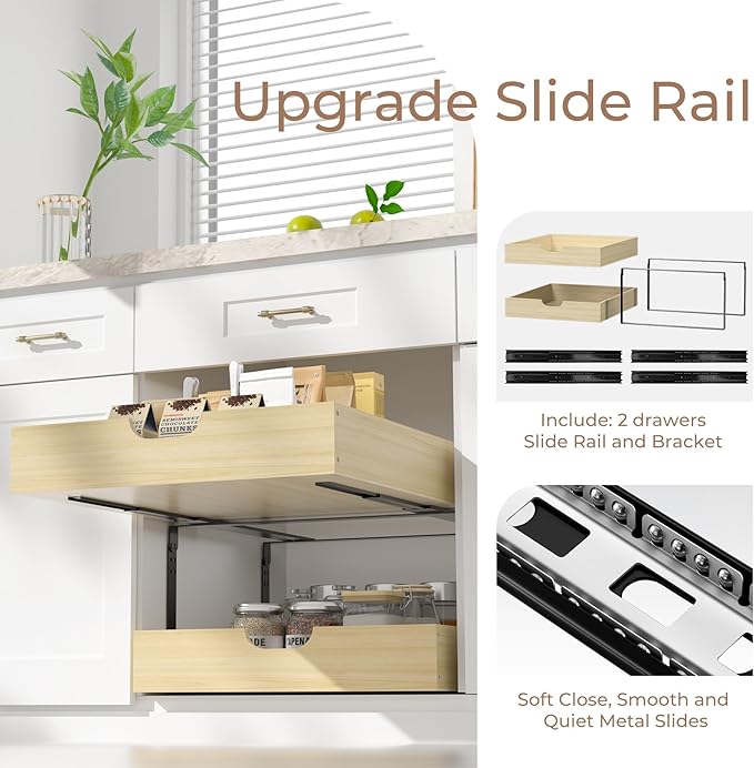 COOLBEBE Pull Out Cabinet Organizer, 2 Tier Soft Close Pull Out Drawers for Cabinets, 20" W x 21" D Wood Cabinet Drawers Slide out, Pull Out Shelves in Kitchen, Pantry, Bathroom