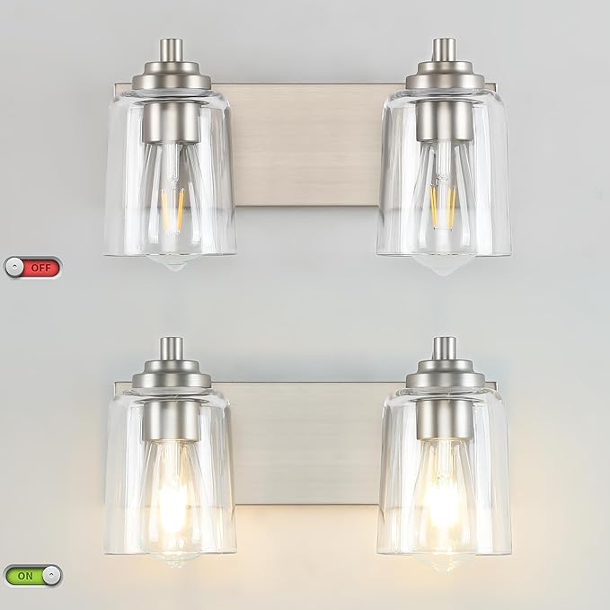 SOLFART Brushed Nickel Bathroom Light Fixture Vanity Lighting Fixtures Over Mirror 2 Light Bathroom Vanity Light Nickel Wall Light