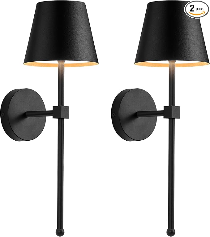 KDG Cordless Wall Sconces Set of 2, Wireless 5200mAh Rechargeable Battery LED Wall Lamps, Wall Lightings for Wall Painting, Outdoor, Garden, Living Room, Bedside, Hallway, Gifts, Night Light (Black)