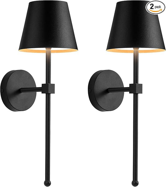 KDG Cordless Wall Sconces Set of 2, Wireless 5200mAh Rechargeable Battery LED Wall Lamps, Wall Lightings for Wall Painting, Outdoor, Garden, Living Room, Bedside, Hallway, Gifts, Night Light (Black)