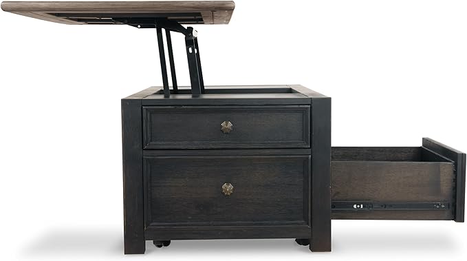 Signature Design by Ashley Tyler Creek Rustic Farmhouse Lift Top Coffee Table with Drawers, Brown & Black