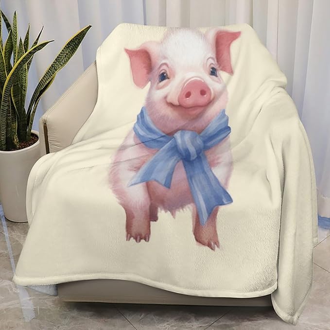 Pink Pig Yellow Fleece Throw Blankets Twin Size -Thick Fuzzy Warm Soft Twin Large Winter Blanket Throws for Bed 70x80 in
