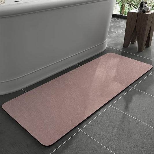 MontVoo -Bath Mat Rug-Rubber Backing Non Slip Quick Dry Absorbent Thin Bathroom Rugs Fit Under Door-Faux Suede Surface Bathroom Floor Mats-Shower Rug for in Front of Bathtub Shower Dusty Rose 17"x59"