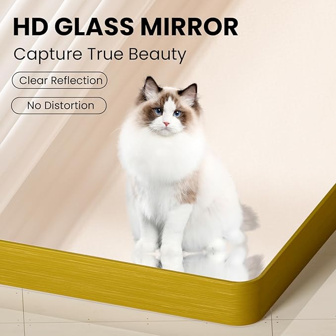 Gold Bathroom Mirror, 30x36 Inch Brushed Gold Metal Frame Mirror for Wall, Rounded Rectangle Bathroom Vanity Mirror, Tempered Glass, Anti-Rust, Horizontal/Vertical