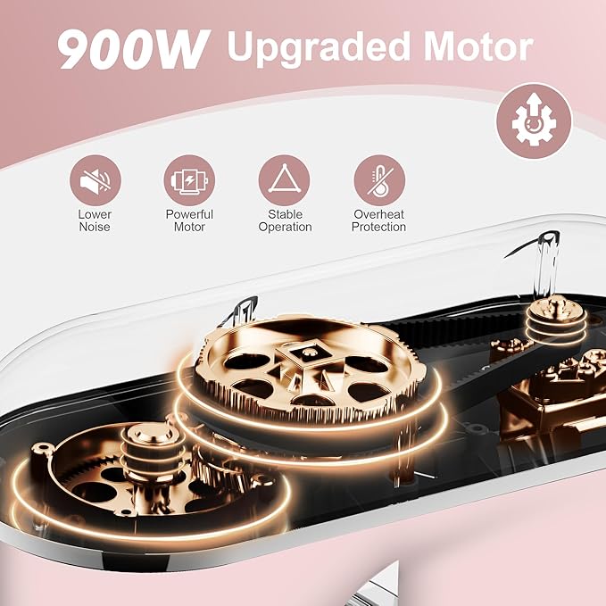 Kitchen in the box 7QT 900W 10-Speed Stand Mixer, Tilt-Head Kitchen Electric Mixer with Dough Hook, Whisk & Flat Beater(Rose pink)