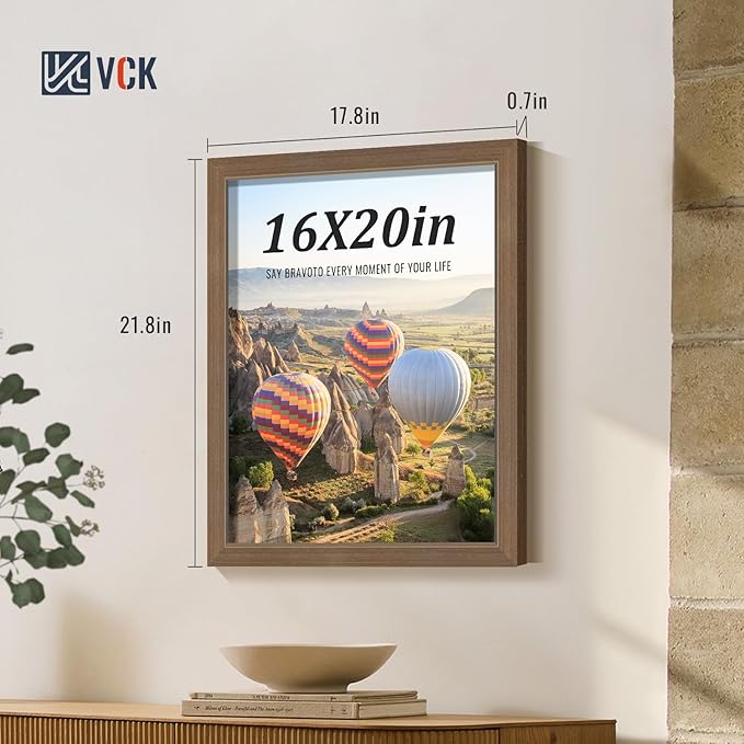 VCK 16x20 Brown Poster Frames 3 Pack, High-End Wood Wide Border Picture Frame,Multi-Directional Display Family Photos, Office Prints, Studio/Gallery/Home Artwork