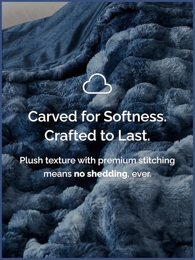 Fluffy Throw Blanket Twin Size - Faux Fur Throw for Couch or Bed - Plush Soft Extra Thick Faux Fur Rabbit Blanket - Comfy, Warm and Breathable - Luxury Minky Tie Dye Bedding - 60" x 80", Marble Blue