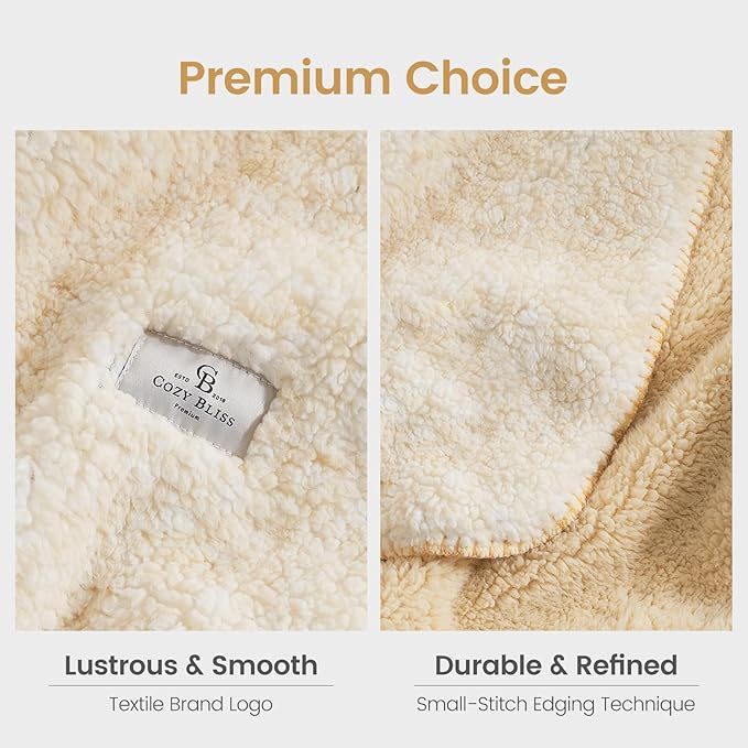 Cozy Bliss Ultra Soft Reversible Double Sherpa Sided Blanket, Fluffy Thick Warm Plush Fuzzy Blanket for Couch, Bed and Gifts (Mottled Beige, 60" x 80")