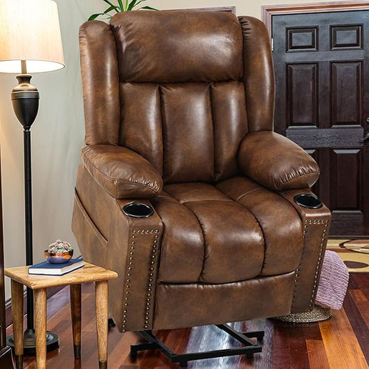Small Power Lift Chairs Recliners for Petite Elderly, 3 Position Lift Recliner Chair for Small Space, Heating and Massage, USB-A USB-C, Cup Holder, Side Pocket Brown