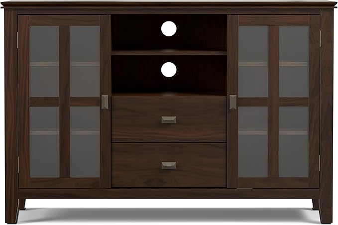 SIMPLIHOME Artisan SOLID WOOD 53 inch Wide Transitional TV Media Stand in Tobacco Brown For TVs up to 60 inches for the Living Room and Entertainment Center