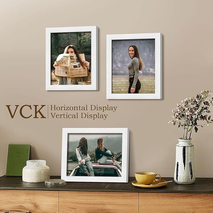 VCK 8x10 Poster Frame White - 2 pack, Solid Wood Picture Frames with Polished Plexiglass, Wall Hanging