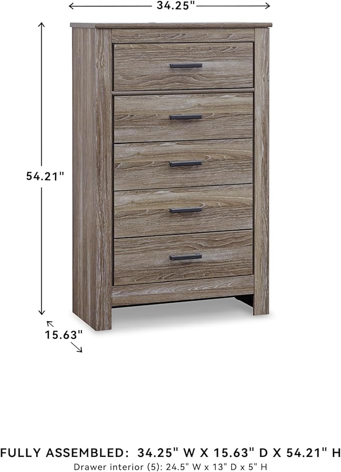 Signature Design by Ashley Zelen Rustic Contemporary 5 Drawer Chest of Drawers, Warm Gray
