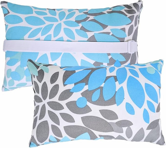JMGBird Outdoor Pillow for Chaise Lounge Chair Set of 2 Waterproof Headrest Pillow Lumbar Pillows with Insert & Adjustable Elastic Strap for Beach Poolside Patio Office, 10x16 Inch