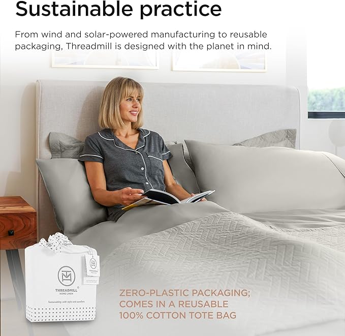 Threadmill Luxury 800 Thread Count Twin 100% Cotton Sheets - Moonrock Grey Sateen Weave Bed-Sheets, Better Than Egyptian Cotton,3 Pc Solid Soft Bedding Set, Fits 15" Deep Pocket