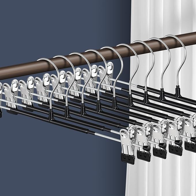Pants Hangers with Clips 20 Pack 16Inch Adjustable Skirt Hanger for Women Non-Slip Trousers Hanger for Jeans Clothes Hangers for Pants Heavy Duty Space Saving Shorts Hangers,Black