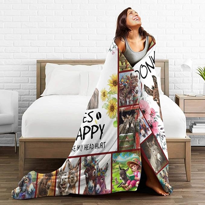 Donkey Blanket Soft Cozy Donkey Plush Throw Blanket Farm Donkey Stuff Decor Warm Lightweight Animal Flannel Fleece Blanket Giftsfor Lover Girls Kids Boys Women Adults Bed Travel 40"x50"