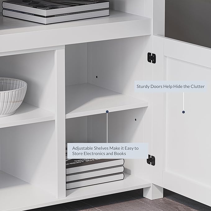 BELLEZE 48" TV Stand, Entertainment Center for TVs up to 55", Media Console Table with Two Open Shelves and Storage Cabinets - Corin (White)