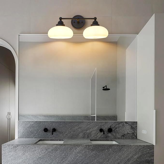 Vintage 2-Lights Sconces Wall Lighting with Milk White Glass Shade, Double Arm Wall Lamp Fixture for Living Room Dining Room Bedroom Hallway